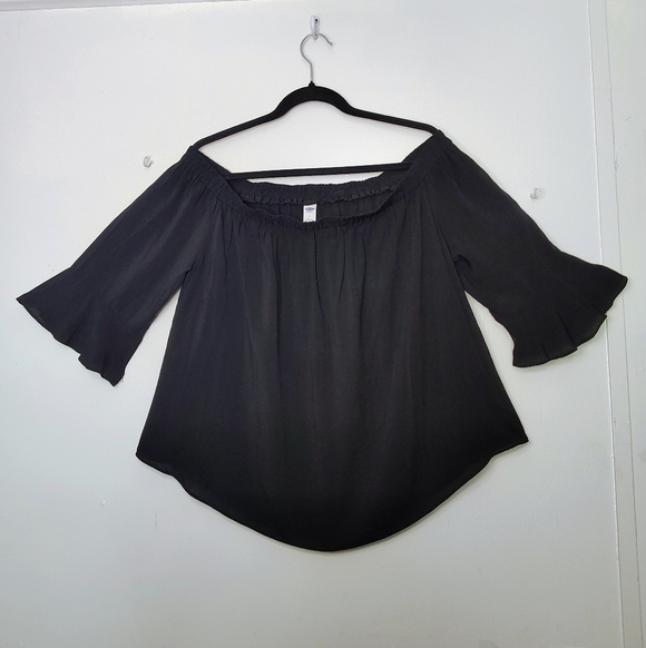 NWT Old Navy black rayon off-shoulder top,¾ flared sleeves,casual outfits, sz L. - Picture 10 of 14